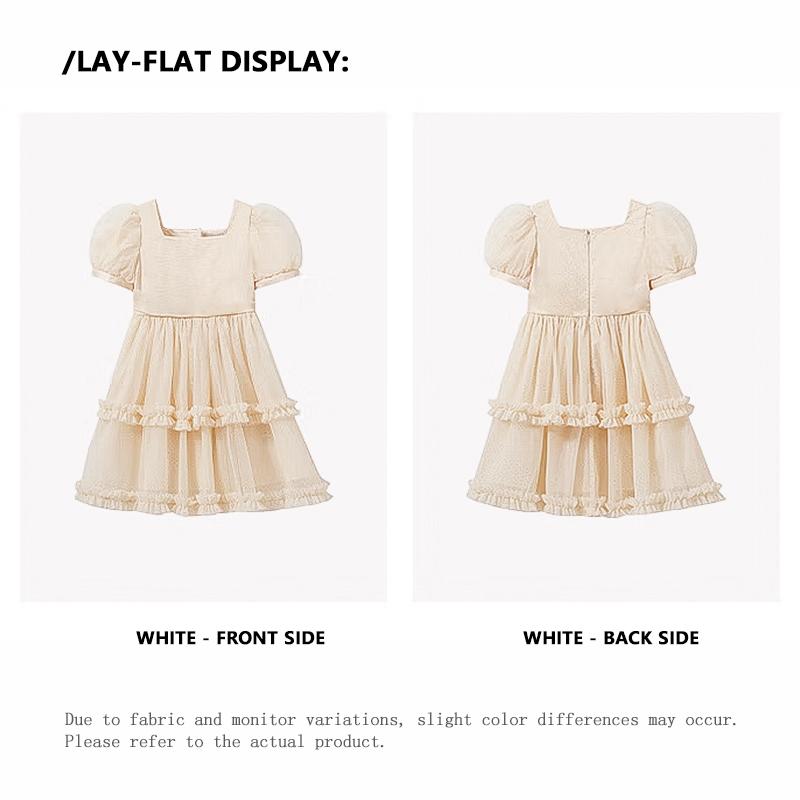 Malwee 2-10 Tahun Gaun Anak Perempuan Krem Gaya Princess  Lengan Balon dengan Lapisan Renda NT027