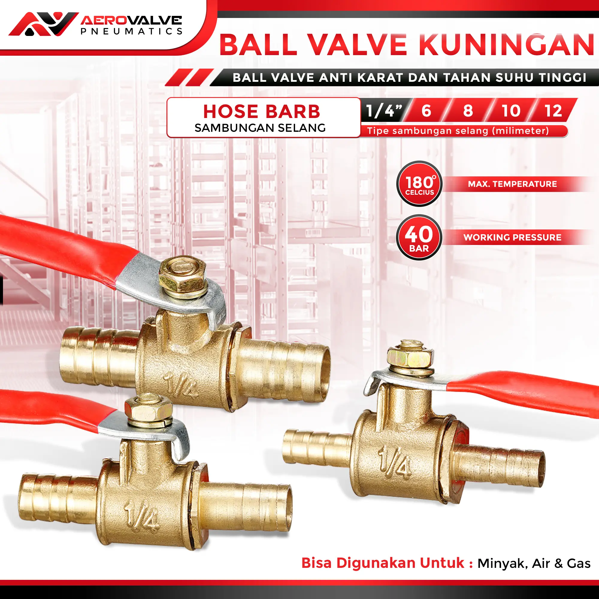 STOP Keran / Kran Kuningan MULTIGUNA (bisa Minyak Bensin) |BALL VALVE kuningan |Katup Bola Kuningan Drat Luar |Male to Male (M1/4 to M)