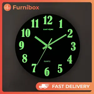 Jam Dinding Bulat Quartz Glow in The Dark Nyala Saat Malam Gelap 30CM