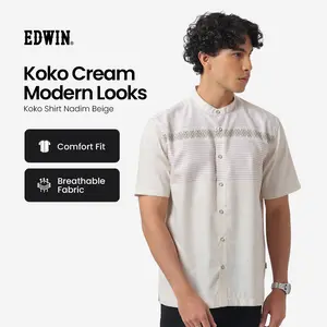 EDWIN JEANS - Kemeja Koko Pria Lengan Pendek NADIM BEIGE Baju Muslim Pria Top Man Muslim Shirt