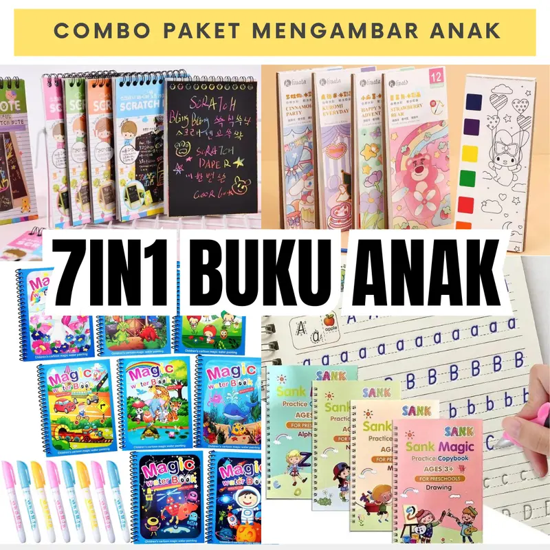 [JOY]PAKET 7IN1 BUKU MENGAMBAR ANAK LUKIS / PAKET MELUKIS Buku Gambar Gores Magic MAINAN STIKER GANTI MUKA Sank Magic Book 0