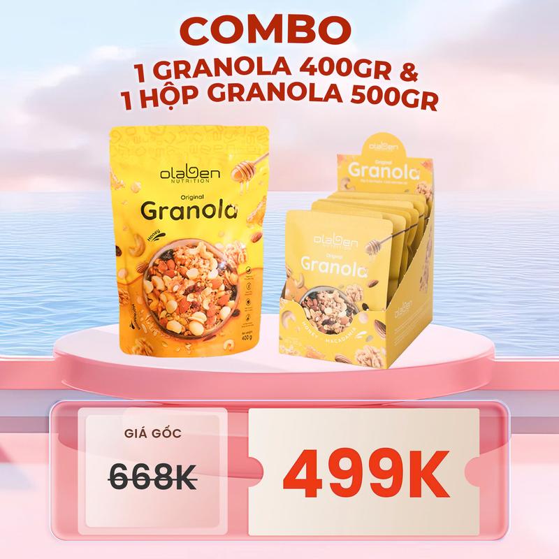 COMBO - 1 Túi 400gram VÀ 1 Hộp 500gr - Granola Siêu Hạt Dinh Dưỡng Vị Truyền Thống - Ngũ Cốc Dinh Dưỡng By OLABEN NUTRITION