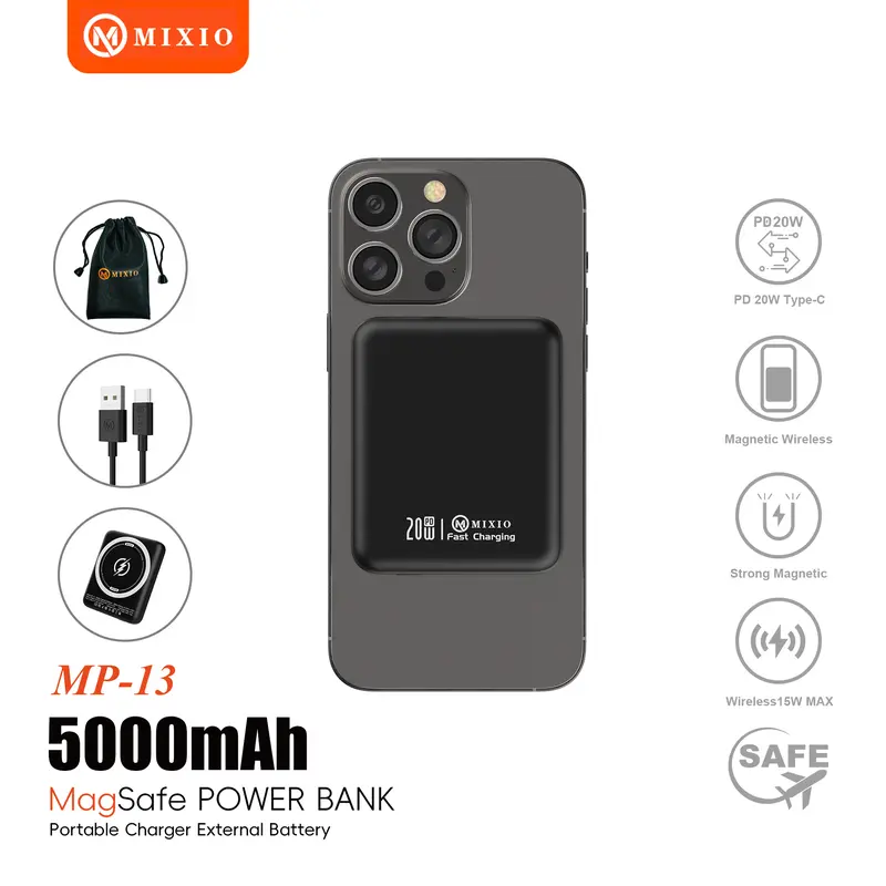 MIXIO MP-13 Mini Power Bank Magnetic Magsafe 20W Fast Charging Type C PD 5000 mAh Super Mini 0