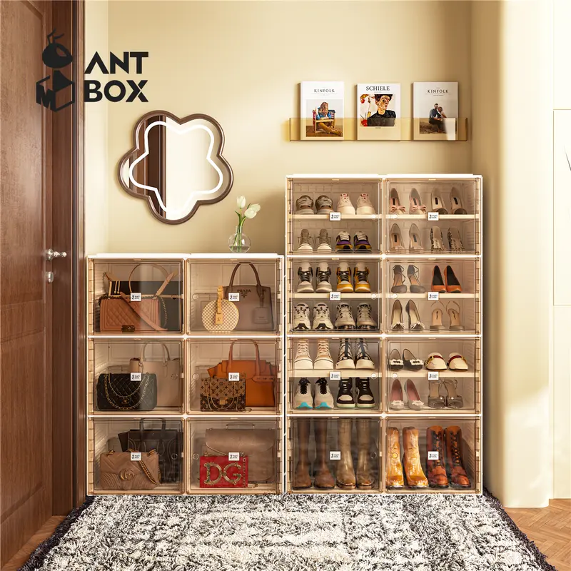 【ANTBOX】 Rak Sepatu 2Tingkat Transparan Kotak Sepatu Lipat Minimalis dari Akrilik untuk Penyimpanan Serbaguna Penyimpanan Lemari Sepatu Plastik Anti Debu dan Mudah Bongkar Pasang Kapasitas Besar 6Susun untuk Rumah dan Kantor Organizer Estetik dan Praktis! 4