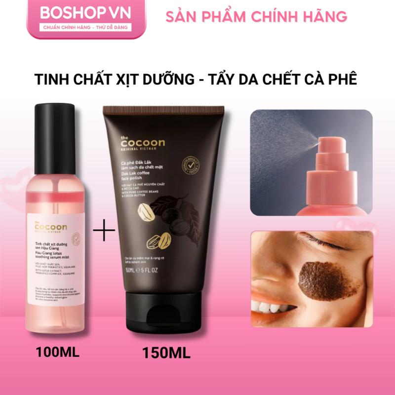 COMBO Tinh chất xịt dưỡng sen Hậu Giang Cocoon 100ml + Mặt nạ nghệ Hưng Yên 30ml