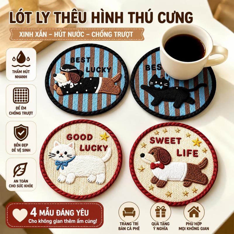 Đế lót ly bằng đất tảo cát kiểu cổ điển hình hoạt hình - Chịu nhiệt, chống trượt, thấm hút tốt - Trang trí nhà cửa