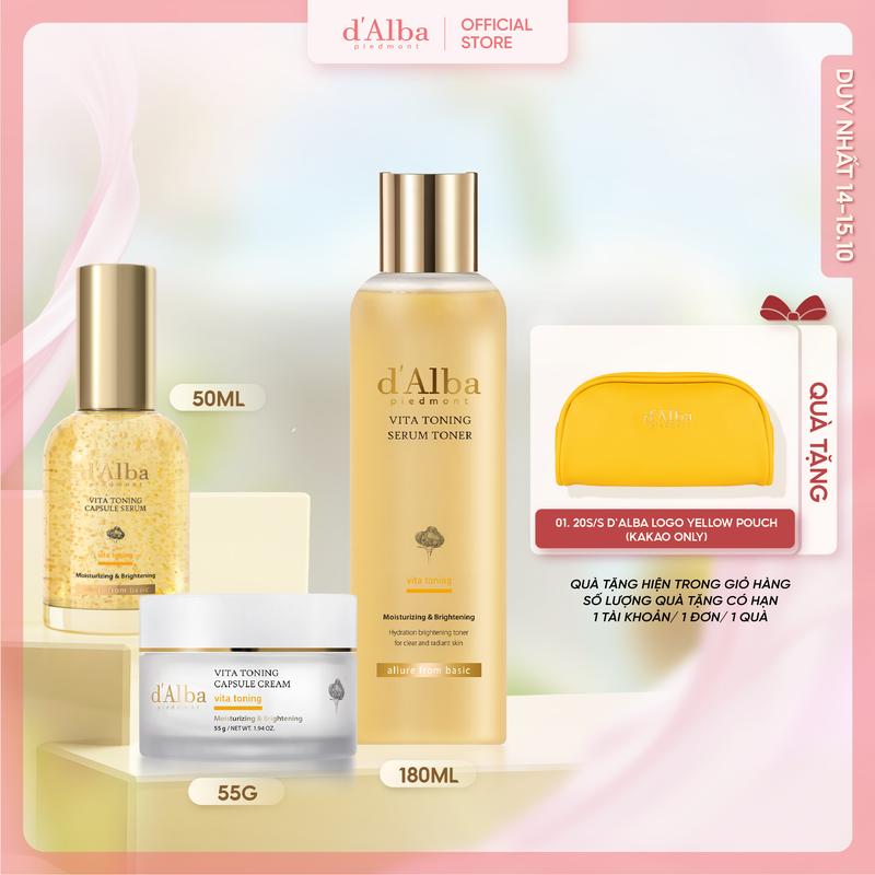 [COMBO] 3 Hỗ Trợ Làm Sáng Và Dưỡng Ẩm Dòng Vita Toning (Serum Toner 180ml, Capsure Serum 50ml, Capsure Cream 55g)