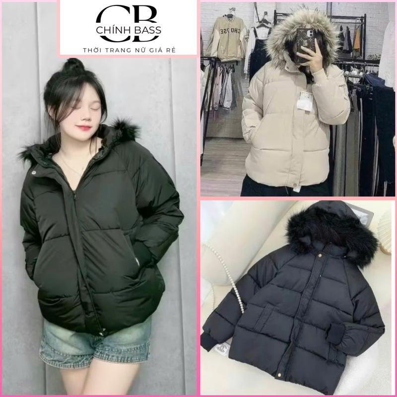 ÁO PHAO BÉO TRƠN TÚI CHÉO CÓ MŨ LÔNG CHO NỮ SIÊU XINH