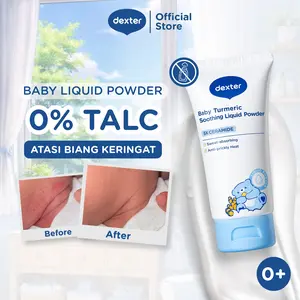 DEXTER Baby Turmeric Soothing Liquid Powder 50g - Talc Free | Bedak Cair Bayi Atasi Biang Keringat | Cegah Iritasi Ringan | Kurangi Gatal Ruam Popok Bayi | Dermatologically Tested