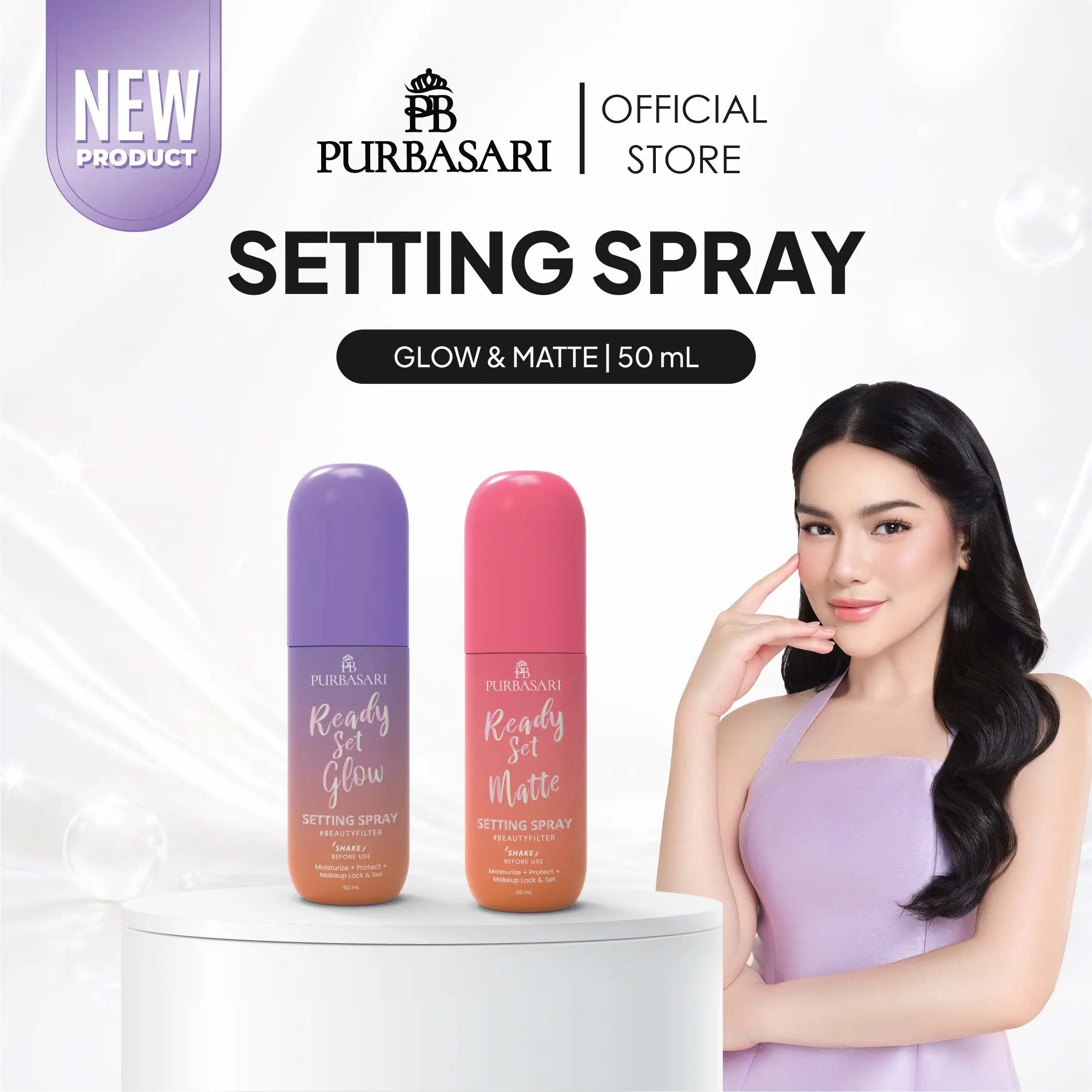 Purbasari Ready Set Setting Spray Fix Flawless Glow or Matte Finish / Make-up Lock & Set - Anti Pollution UV Filter