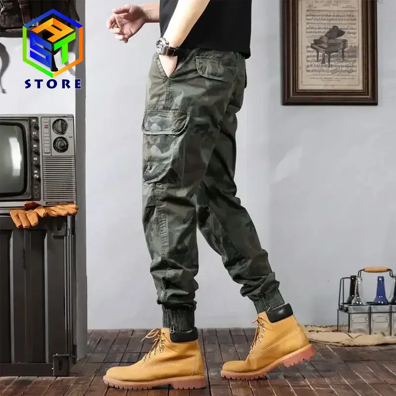 Celana Panjang Unisex Camo Cargo Combat Bahan Katun Twill Non Stretch Warna Green 5