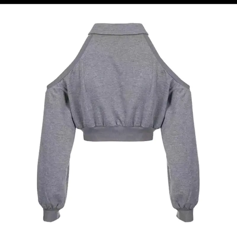 Sweater Wanita Lisa Open Shoulder End Stylish Basic Crop Knitwear Atasan Crewneck Fleece Lembut Hoodie Crop Top Remaja - Oversize, Panjang Hitam Nyaman Casual High 2