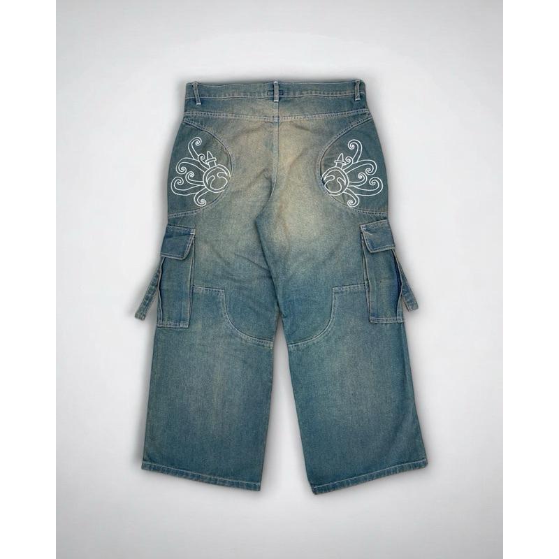 Bawwa Santai | Celana CARGO Baggy Jeans | GREEN BLUE RETRO Wash fading | SAMBA Series | Celana Cargo Jeans Denim| Celana Gombrang | Cargo pants | Baggy pants | celana skena 1