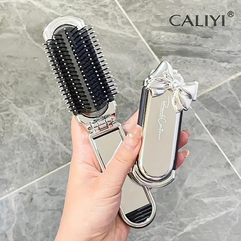 Lược Chải Tóc Bỏ Túi Mini Gấp Gọn CALIYI 1 Cái Có Gương Bàn Chải Lược Mát Xa Cầm Tay Thích Hợp Cho Salon Du Lịch Trang Điểm Ngoài Trời Dụng Cụ Tạo Kiểu