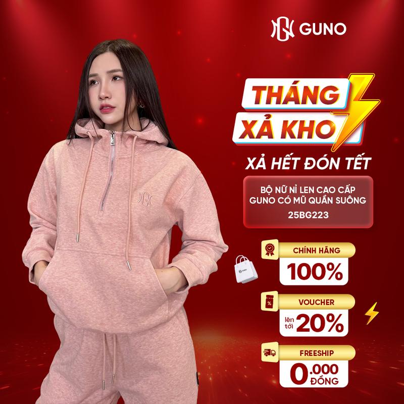 GUNO-Bộ quần áo Nữ nỉ LEN cao cấp Guno có mũ quần suông SP5| 25BG223