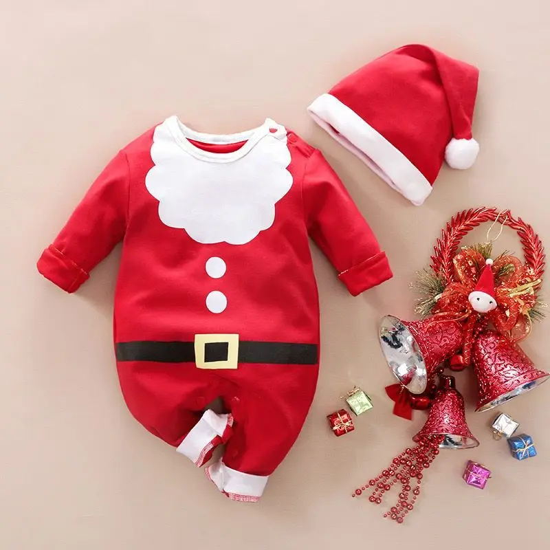 Jumper bayi NATAL motif SANTA lucu free topi warna merah 0-18 Bulan