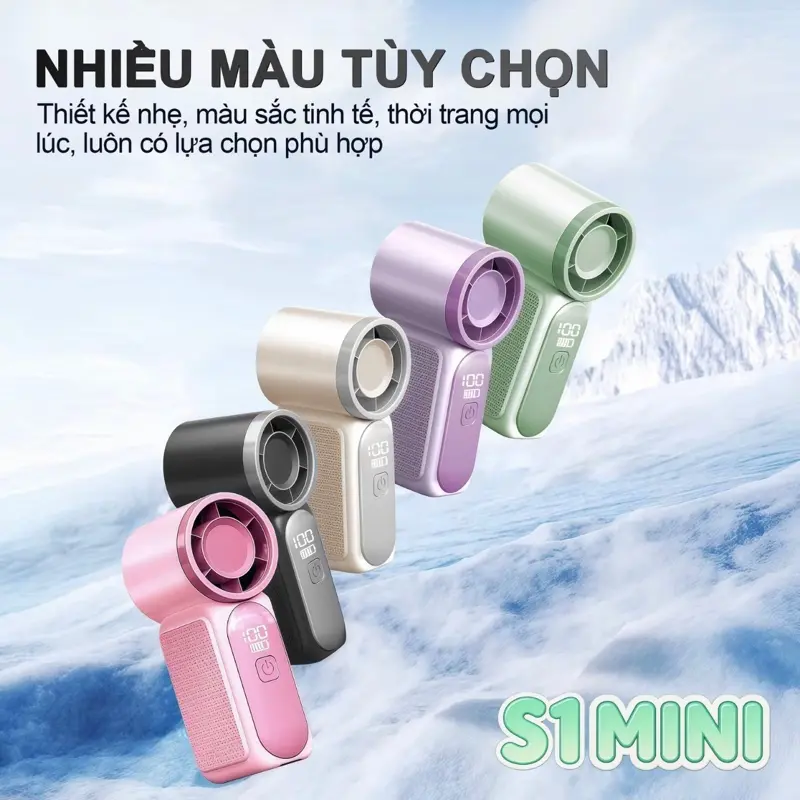 Quạt cầm tay S1 Mini tốc độ cao , 100 mức gió, pin 1800mAh làm mát nhanh, quạt tích điện S1 Mini Thiết Kế Đẹp Có Màn Hình led. | BigBuy360 - bigbuy360.vn