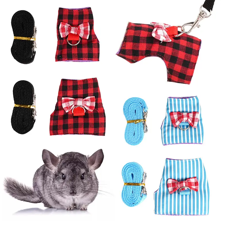 Hamster Small Pet Harness Rabbit Bowtie Striped Star Harness Vest Traction Rope Ferret Guinea Pig Hamster Chest Strap