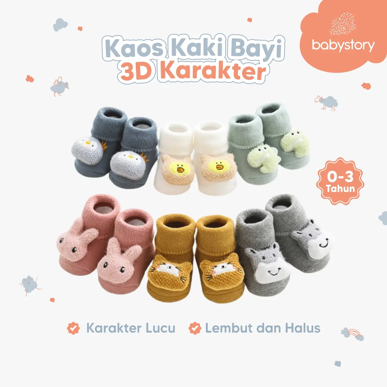 Kaos kaki bayi 3d karakter kaos kaki bayi import kaos kaki anak balita anti slip