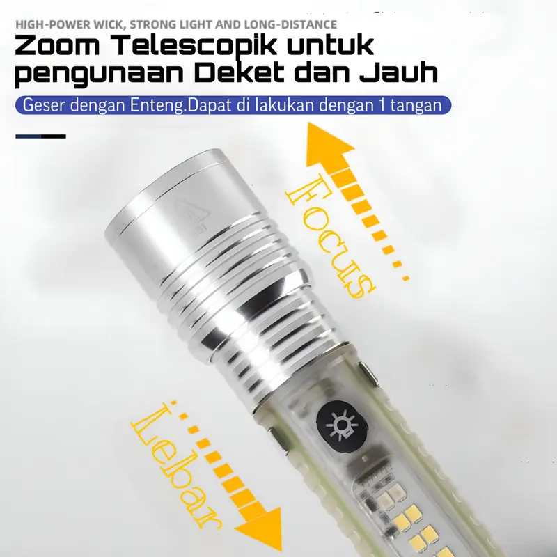 Senter Transparan Magnet Zoom in out Cas 8 Mode Warna 30W Waterproof Flashlight 520A 520 Series 1