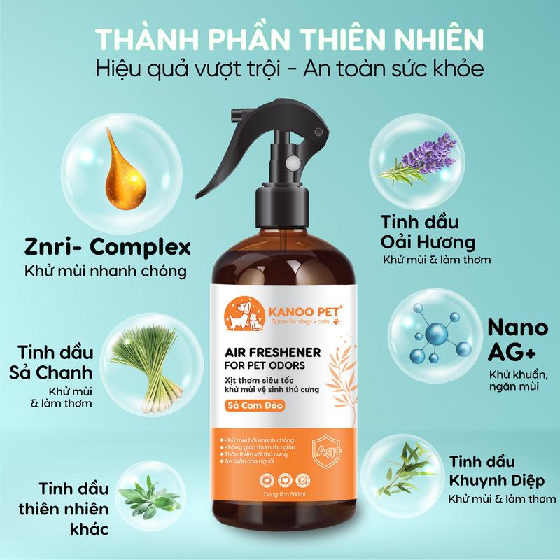 Xịt khử mùi nước tiểu, khử mùi chậu cát chó mèo Sả Cam Đào giúp khử sạch mùi hôi khai, hỗ trợ pet đi vệ sinh đúng chỗ