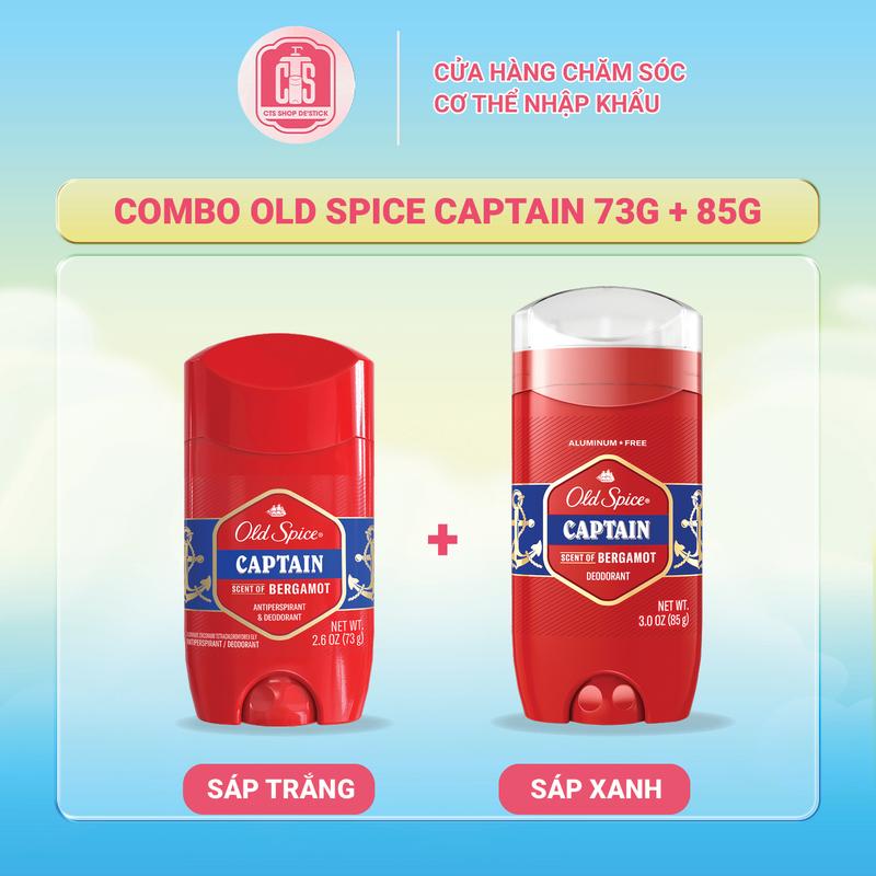 Sáp lăn khử mùi Old Spice hương Captain - Sáp xanh 85g + Sáp trắng 73g lăn  khử