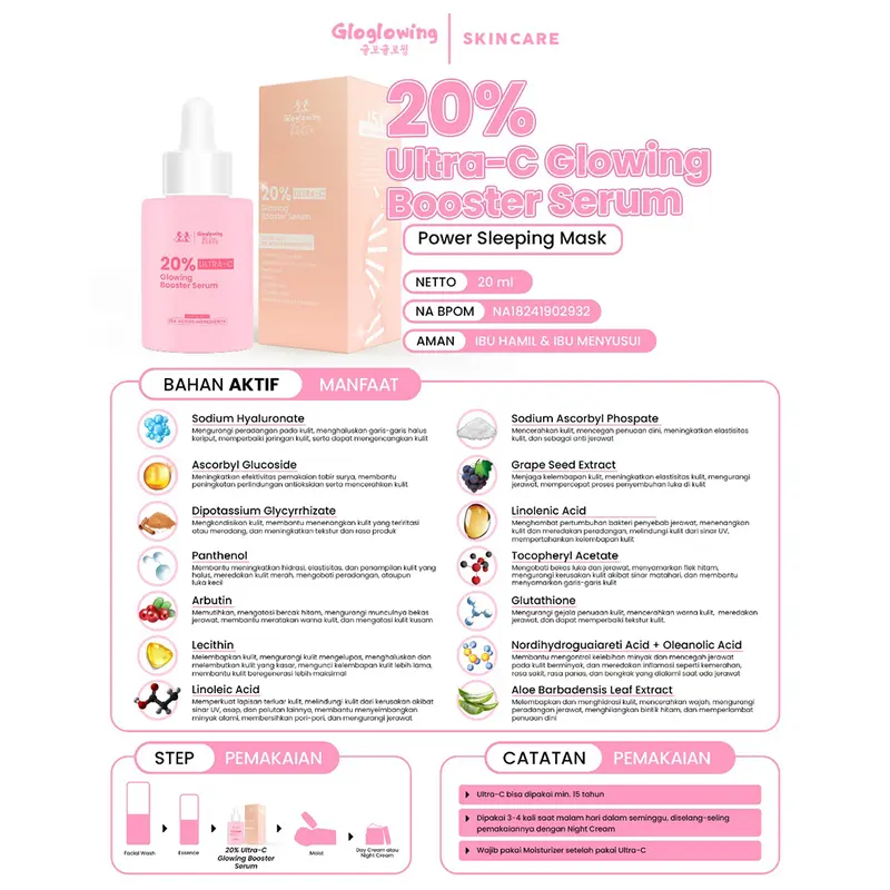 [opy] GLOGLOWING 20% Ultra-C Glowing Booster Serum (Power Sleeping Mask) 20ml - Serum Wajah Whitening 1