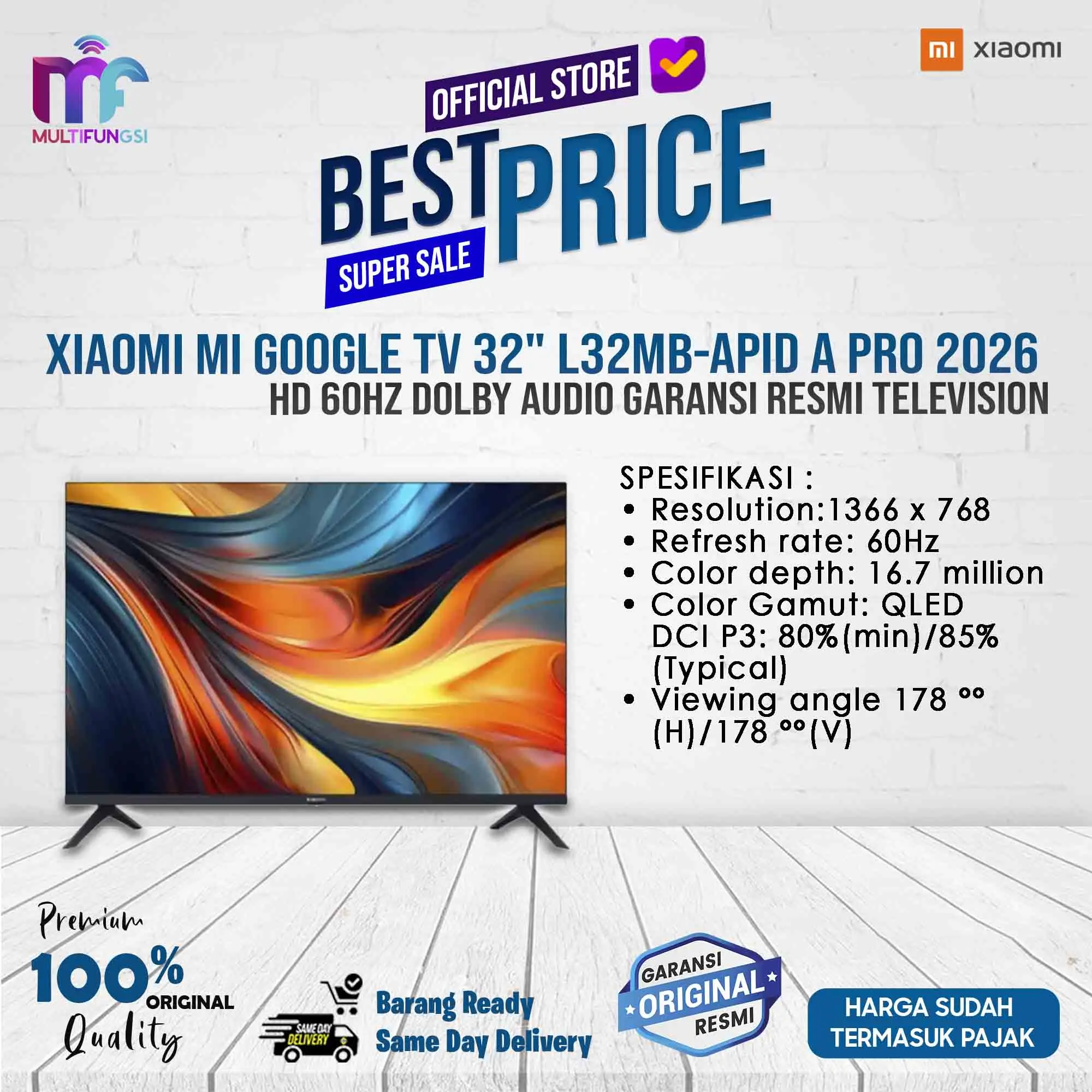 Xiaomi Mi Google TV 32" L32MB-APID A Pro 2026 HD 60Hz Dolby Audio Garansi Resmi