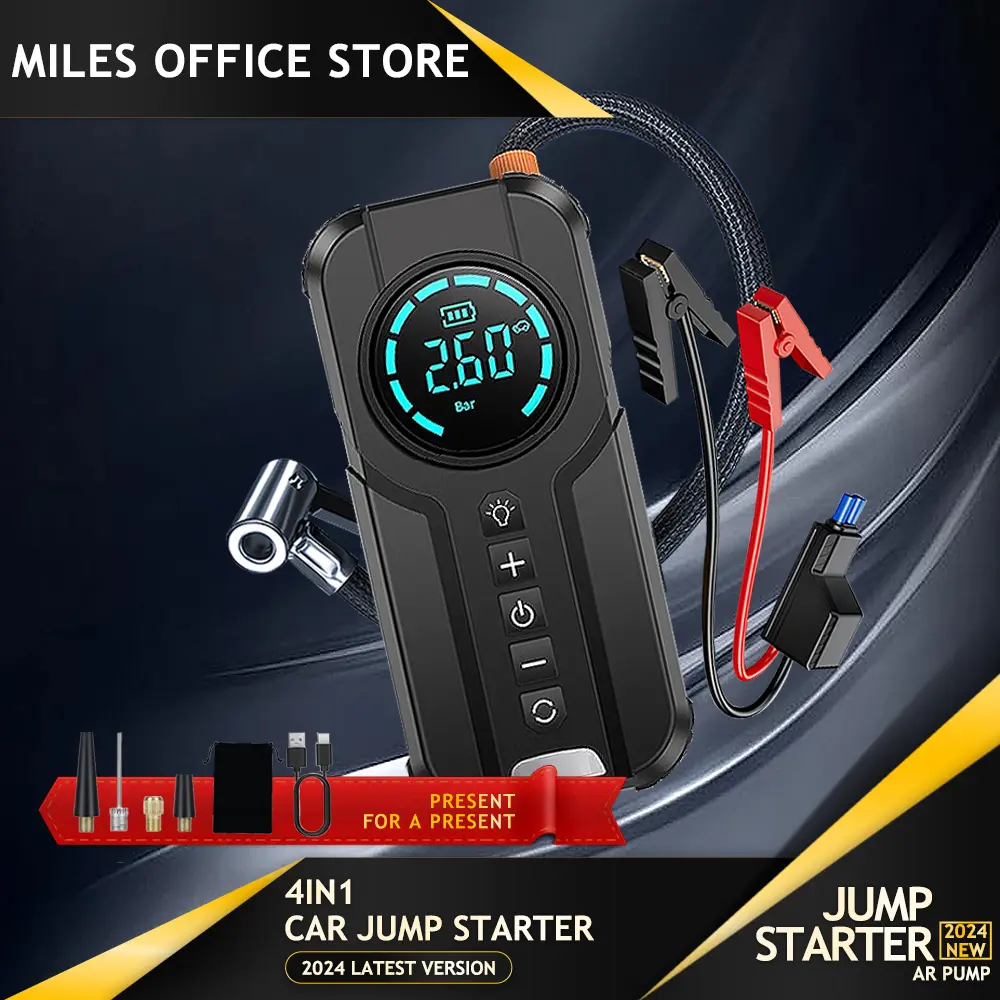 Car Jumper Power Bank Multi Function 4in1 Car Jumper Starter Digital Air Pump Car Battery Jumper Power Bank Led Power Light