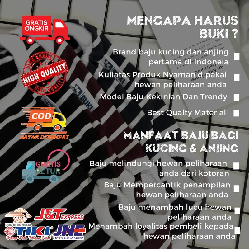 Baju Kucing Anjing Lucu Cowok Cewek Murah - Bukipet Tank Stripe Dark Series 3