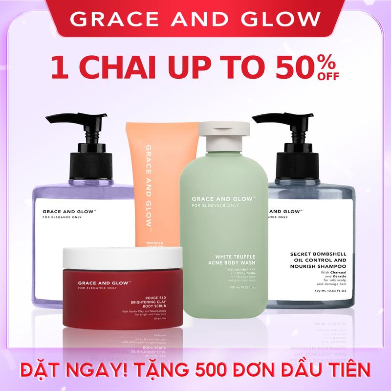 FASH SALE GIẢM ĐẾN 40% Grace And Glow Sữa tắm Dầu gội kiềm dầu Kem dưỡng tóc suôn mượt Tẩy tế bào chết toàn thân