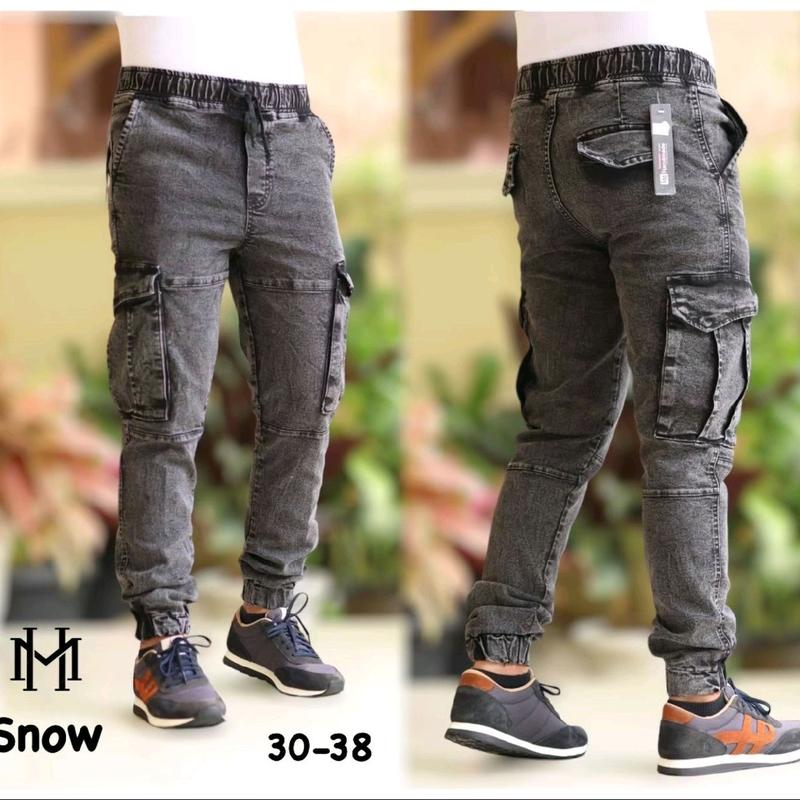 Celana Jogger Cargo Pria Panjang Jeans Denim Stretch Hitam Cowok 1