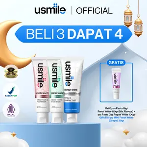 [BELI 3 DAPAT 4] usmile Pasta Gigi Fresh White 2x110gr (Random Flavor) + Pasta Gigi Repair White 100gr FREE Pasta Gigi Fresh White 30gr | Pemutih Gigi | Pasta Gigi Whitening | Nafas Segar | Gigi Sensitif | Menghilangkan Karang Gigi | Pembersih Noda Gigi