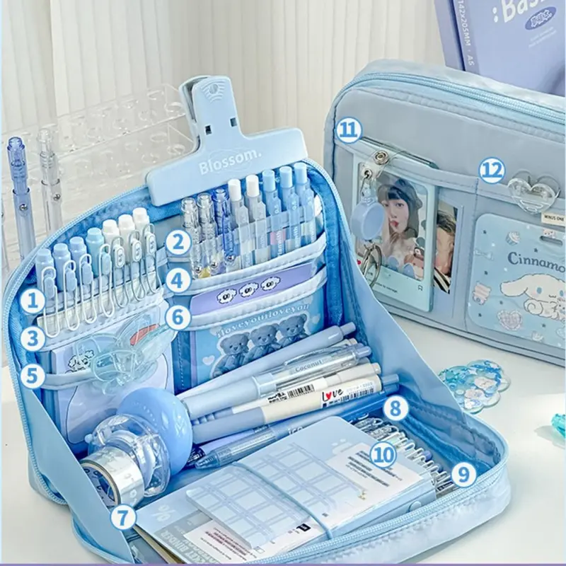 Túi Đựng Bút Mở Lớn, 90 Độ, Thời Trang, Hộp Đựng Bút Chì Khóa Kéo Tròn 12 Lớp, Dung Tích Lớn, Thích Hợp Cho Học Sinh, Lưu Trữ Bút 8