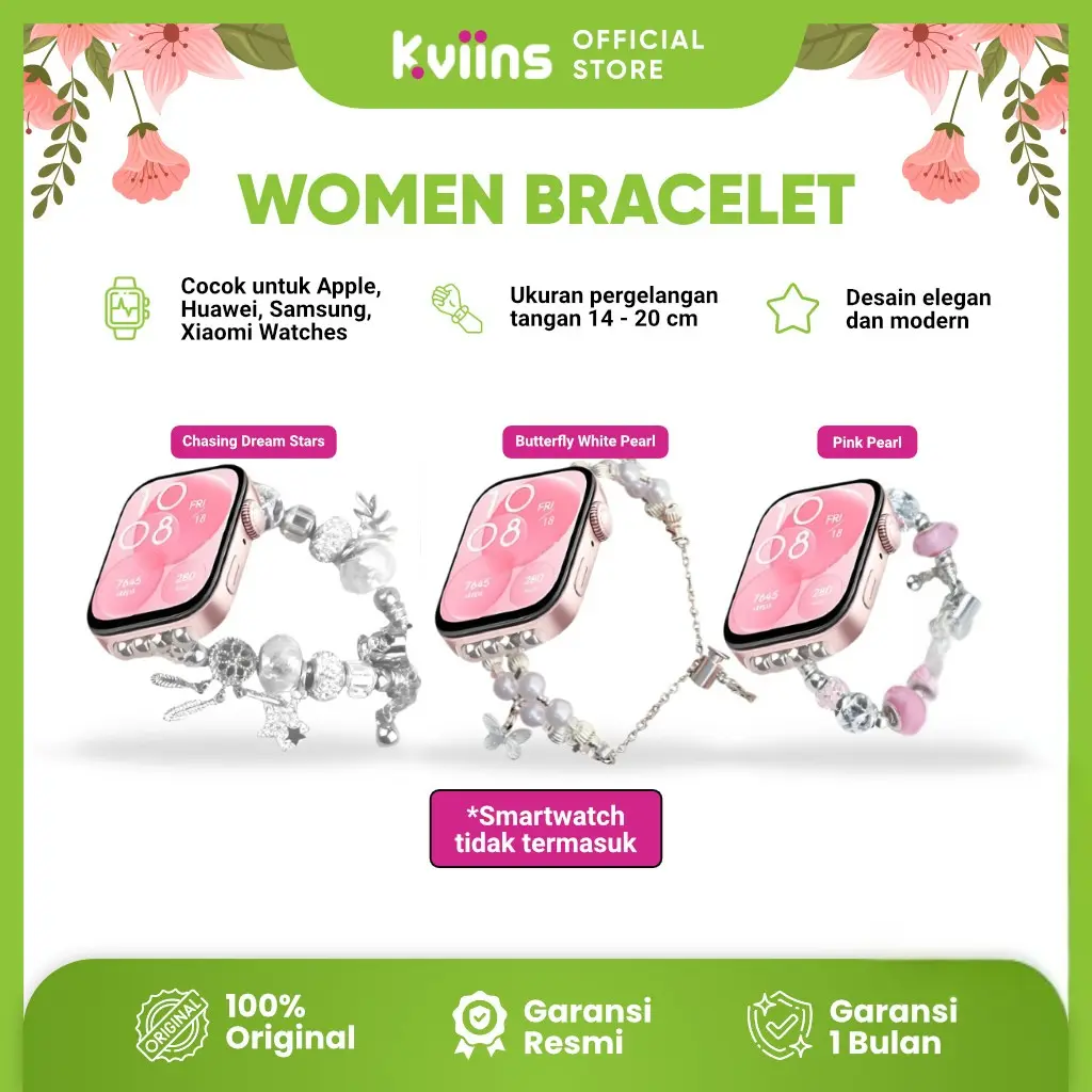 Kviins Strap Smartwatch Strap | Elegant Watch Bands，adjustable 14-20cm | Women's Stylish Watch Straps - Butterfly White Pearl, Pink Pearl, Chasing Dream Stars | Watch Bracelet