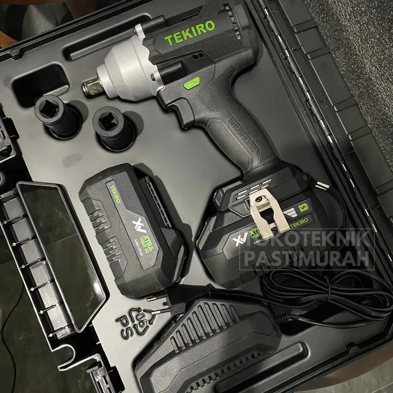 Tekiro Cordless Impact Impek Wrench Brushless 1/2” Mesin Buka baut ban Mobil 600nm 2 baterai 5