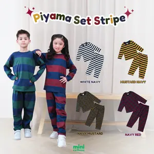 MINI COTTONS Piyama Setelan Set Anak Striped Baju Celana Fashion
