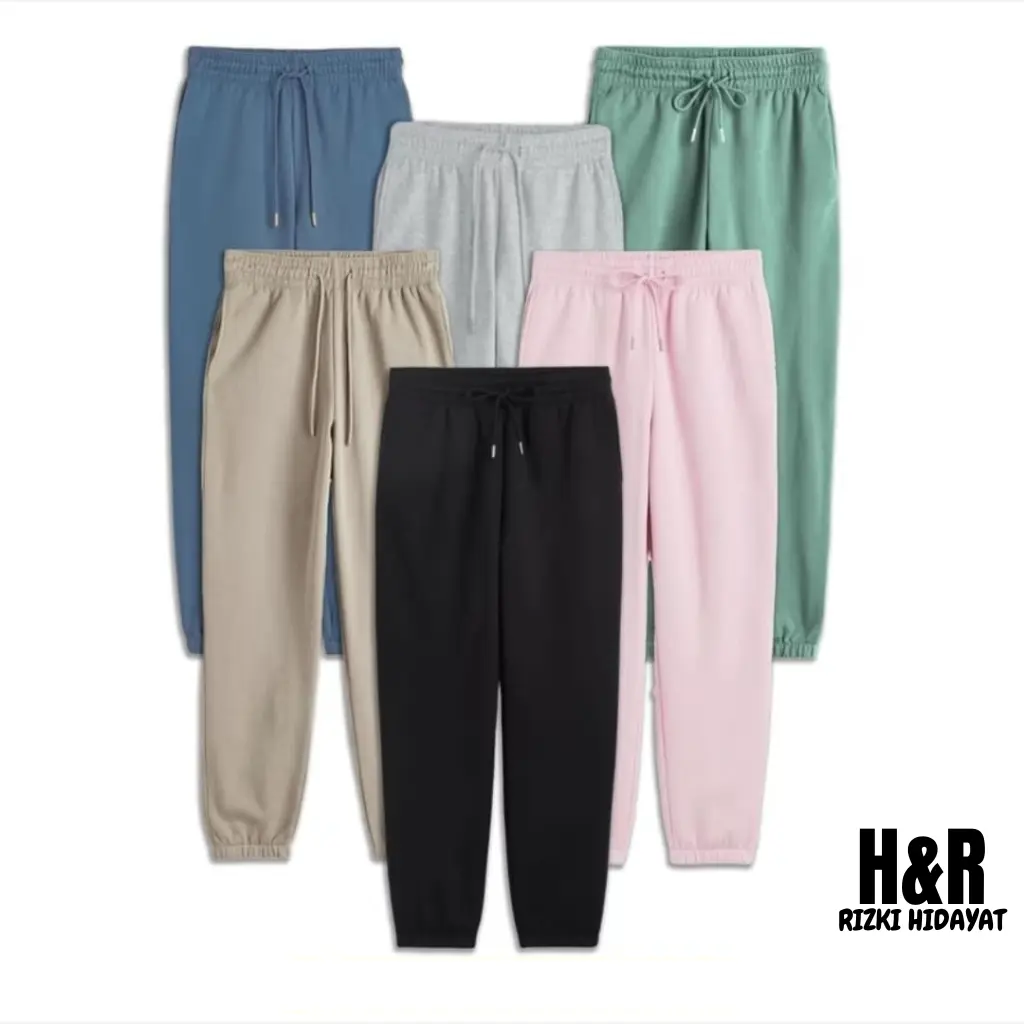 Celana Jogger Wanita Panjang Sweatpants Santai Korean Style Pinggang Karet Jumbo - Army Dark Grey - Hitam, Remaja