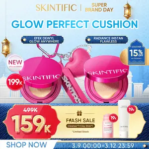 【New Special Edition】SKINTIFIC Cover Glow Perfect Cushion 11ml | Poreless Full Coverage Foundation BB CC Cushion | Oil Control, Waterproof, Sweatproof, Flawless Makeup Bedak Padat untuk Kulit Berminyak & Kering Wajah