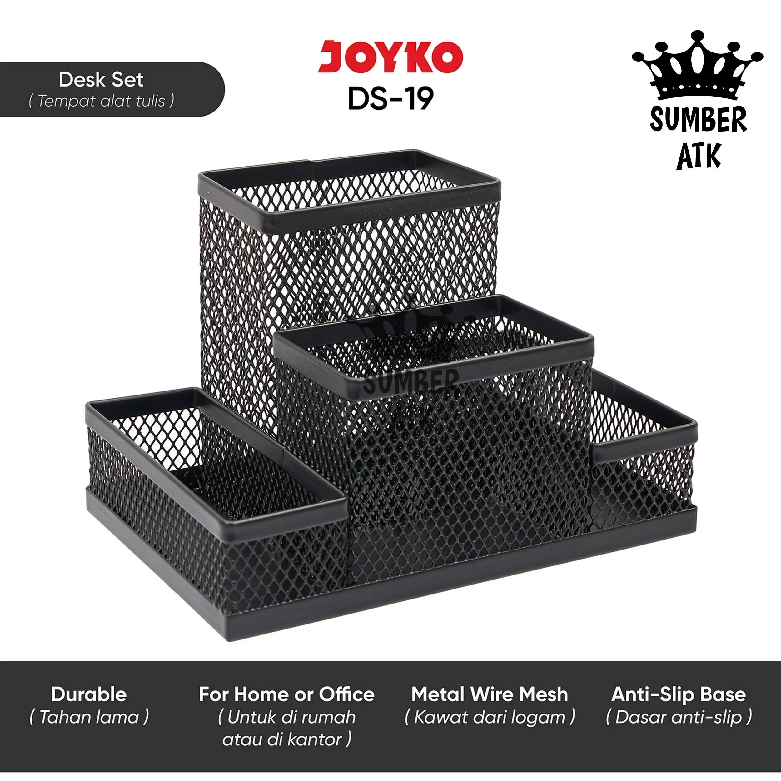 Desk Set DS-19 Pen Holder Tempat Alat Tulis Jaring Jala Joyko DS-19PTL Black Pastel Purple Pink dan Putih