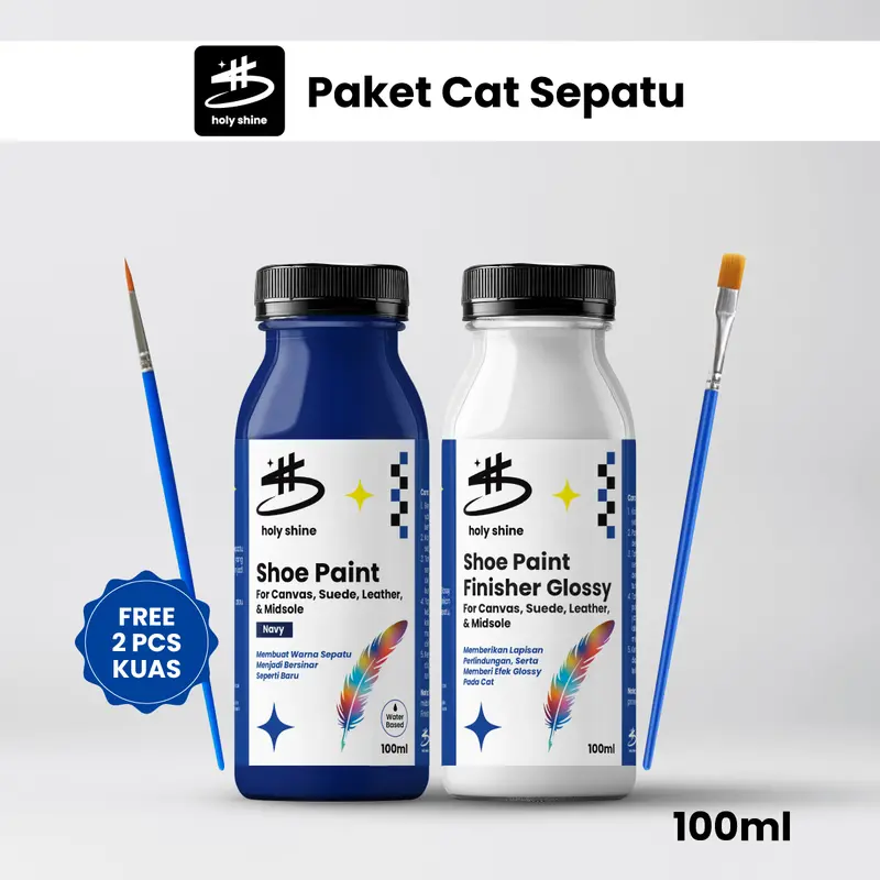 Holy Shine Paket Repaint Cat Sepatu / Shoe Paint  Dan Finisher Glossy / Doff 100ml 0