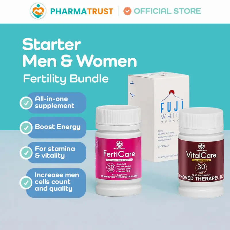 Pharmatrust WOMEN BUNDLE - FERTICARE ( Myo Inositol D Chiro Inositol Coq10 Folic Acid Turmeric Vitamin CDE ) + FUJI WHITE ( Glutathione Zinc Vitamin C ) Women Basic Daily Supplement For Pharmatrust WOMEN BUNDLE - FERTICARE ( Myo Inositol D Chiro Inositol Coq10 Folic Acid Turmeric Vitamin CDE ) + FUJI WHITE ( Glutathione Zinc Vitamin C ) Women Basic Daily Supplement For