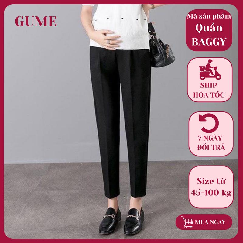 Quần bầu BAGGY bigsize GUME mặc công sở form dài, chất umi hàn cao cấp, có sz tới 90kg Váy Bầu Đầm Bầu