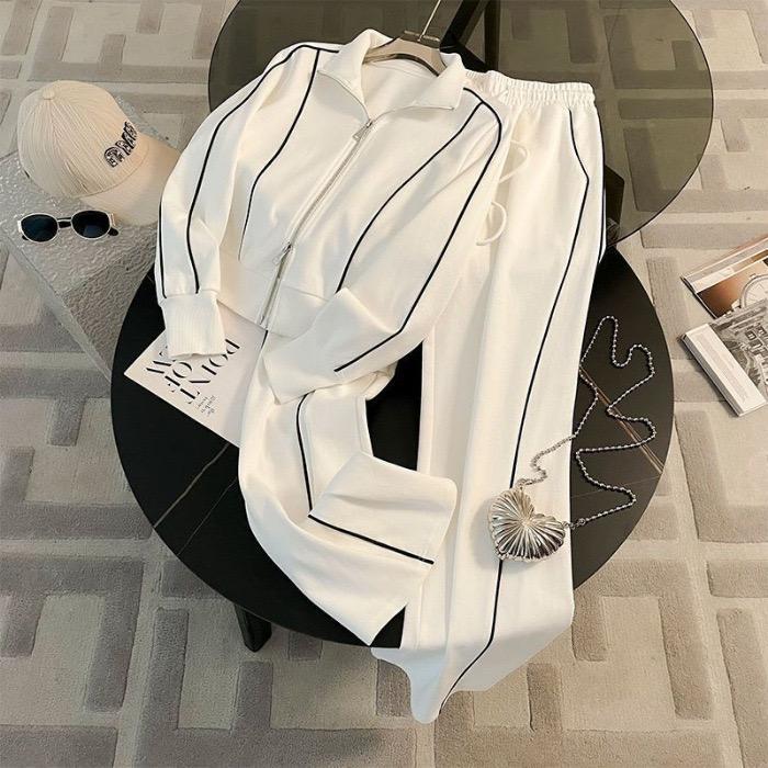 Bộ Đồ Quần Áo Thể Thao Thời Trang, Dành Cho Nữ, Áo Khoác, Quần Dài, Bộ Hai Mảnh polo  tracksuit bộ  thể da cá Women Top Pants 2