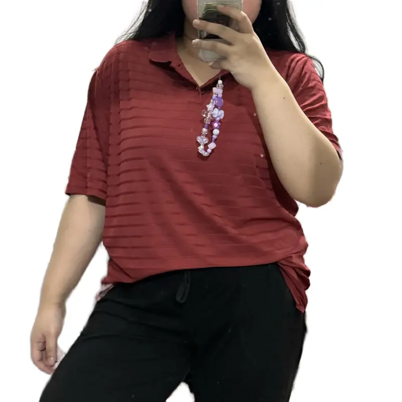 Anko Terracotta Striped Semi-Sheer Polo Shirt 0