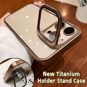 Titanium Flip Lensa Hard Casing Untuk IPhone 16 15 Pro Max 12 13 14 Pro Max bening dengan Perlindungan Kamera handphone stand case Aksesoris Ponsel Penutup