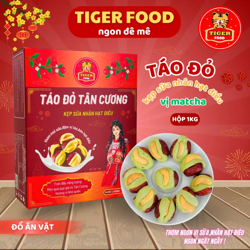 [ 1KG TÁO MIX 3 VỊ ] Táo Đỏ Kẹp Sữa Nhân Hạt Điều TIGER FOOD Táo đỏ Tân Cương kẹp sữa nhân hạt điều Mix 3 vị Matcha - Phô Mai và Truyền Thống - Đồ ăn vặt - bánh kẹo tết 2025 snack thức ăn Nuts 8