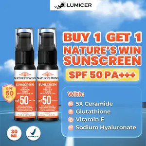 BUY 1 GET 1 SUNSCREEN 50 SPF PA+++ WITH CERAMIDE GLUTATHIONE VITAMIN E SODIUM HYALURONATE NATURE'S WIN ISI 30 ML - TABIR SURYA TIDAK LENGKET NO WHITECAST BPOM