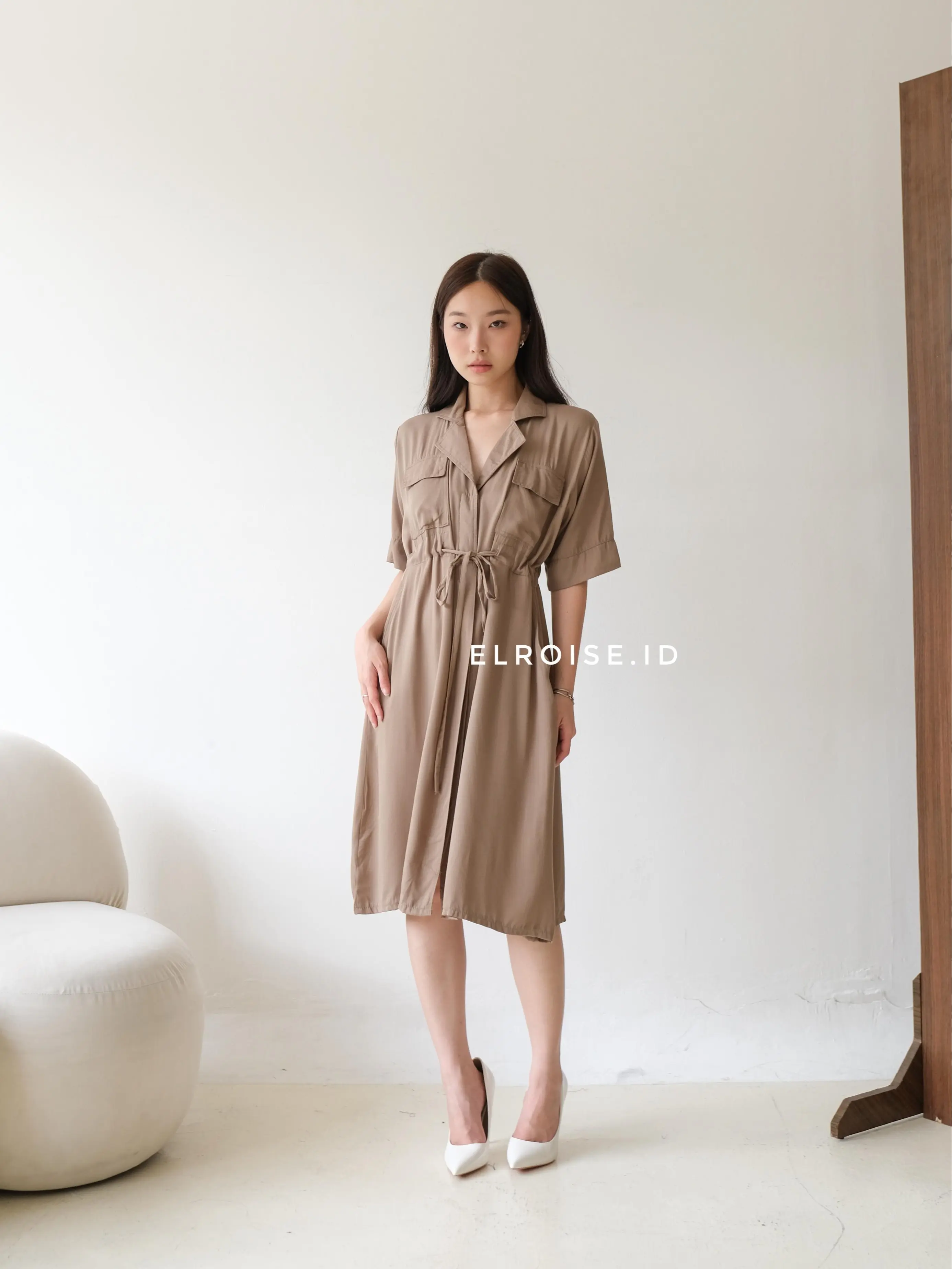 Dalmi Pocket Dress / Midi Casual Dress Wanita