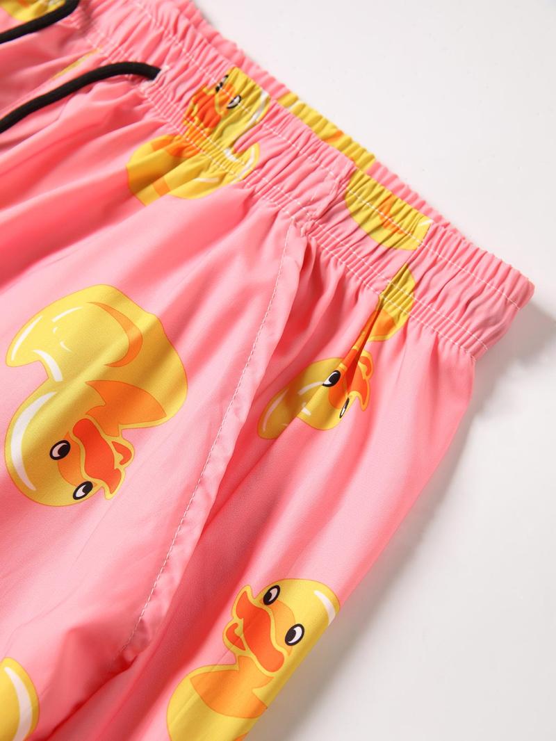 Product Introduction of Men's Cartoon Duck Print Beach Shorts, Casual Breathable Quick Drying Shorts for Summer, Men's Bottoms for Beach Vacation 3
